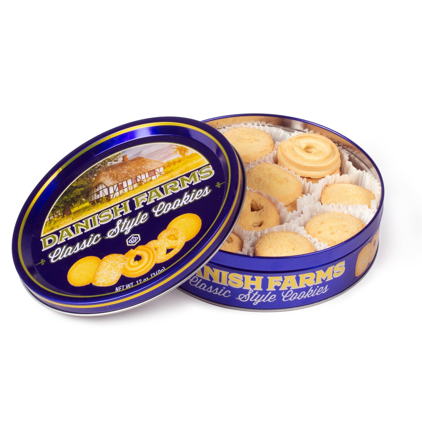Danish Farms Traditional Butter Cookies, 12-Oz. Blue Cookie Tin, Traditional Danish Recipe Butter Cookies for Dessert or Snack, Gift Cookie Tin