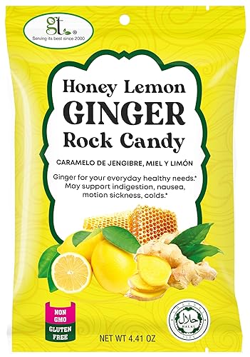 GT Honey Lemon Ginger Rock Candy, 4.41 Ounce Bag, 1 Pack