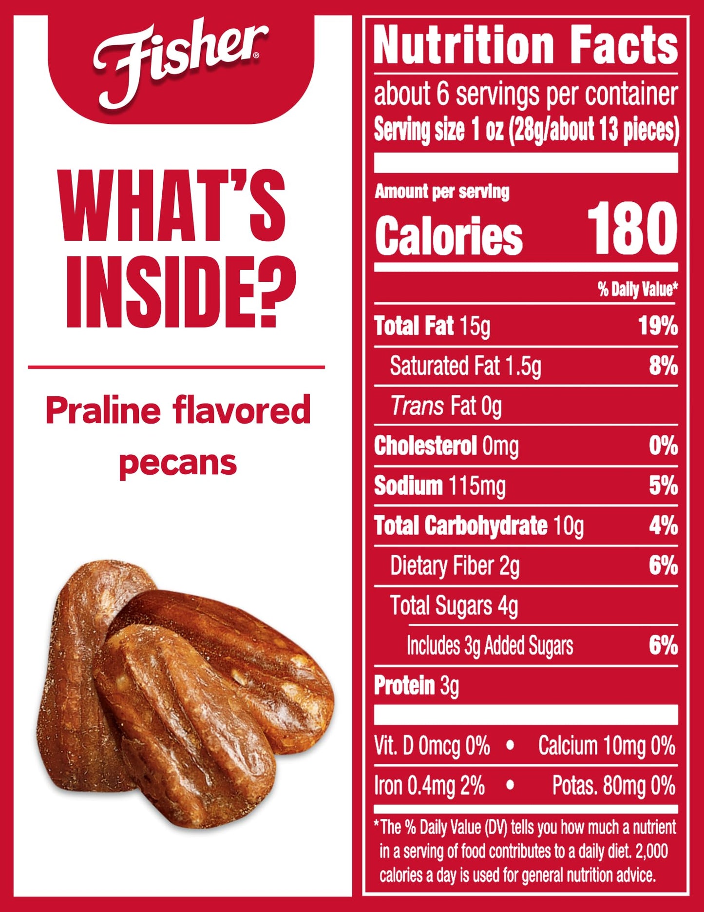 Fisher Snack Praline Pecans, 5.5 oz (Pack of 1), Resealable Pouch, Mammoth Candied Pecans, Perfect for Gifting or Personal Enjoyment, Crunchy