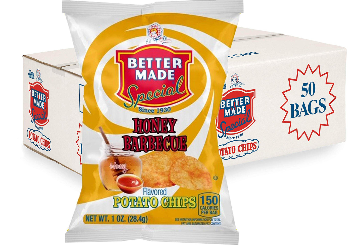 Better Made Special Potato Chips (Honey BBQ) - 50 Pack - 50 x 1 oz. Bags - Crunchy, Individual Snacks Made from Fresh Potatoes - Family Owned