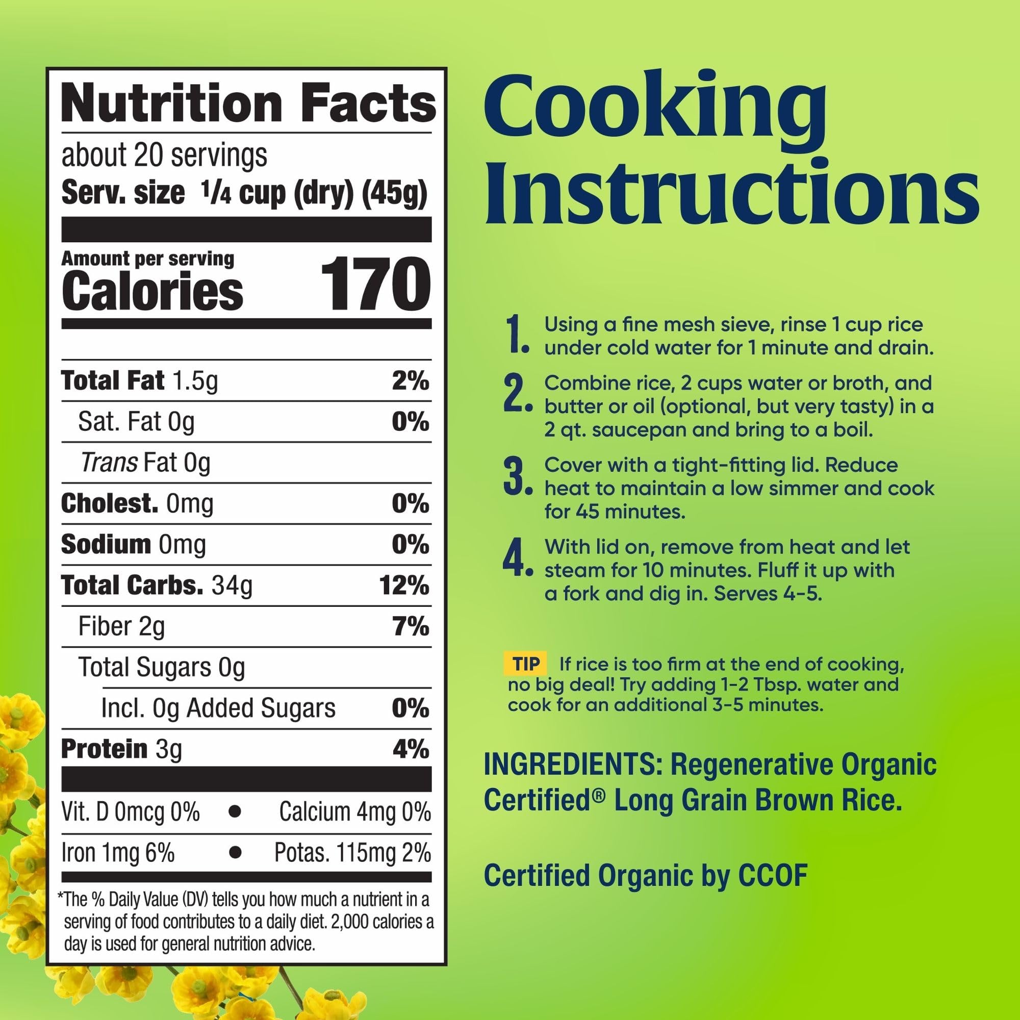 Lundberg Regenerative Organic Brown Rice Long Grain, Kosher, USDA Certified Organic, Gluten Free & Non-GMO, 32 Ounce (Pack of 1)
