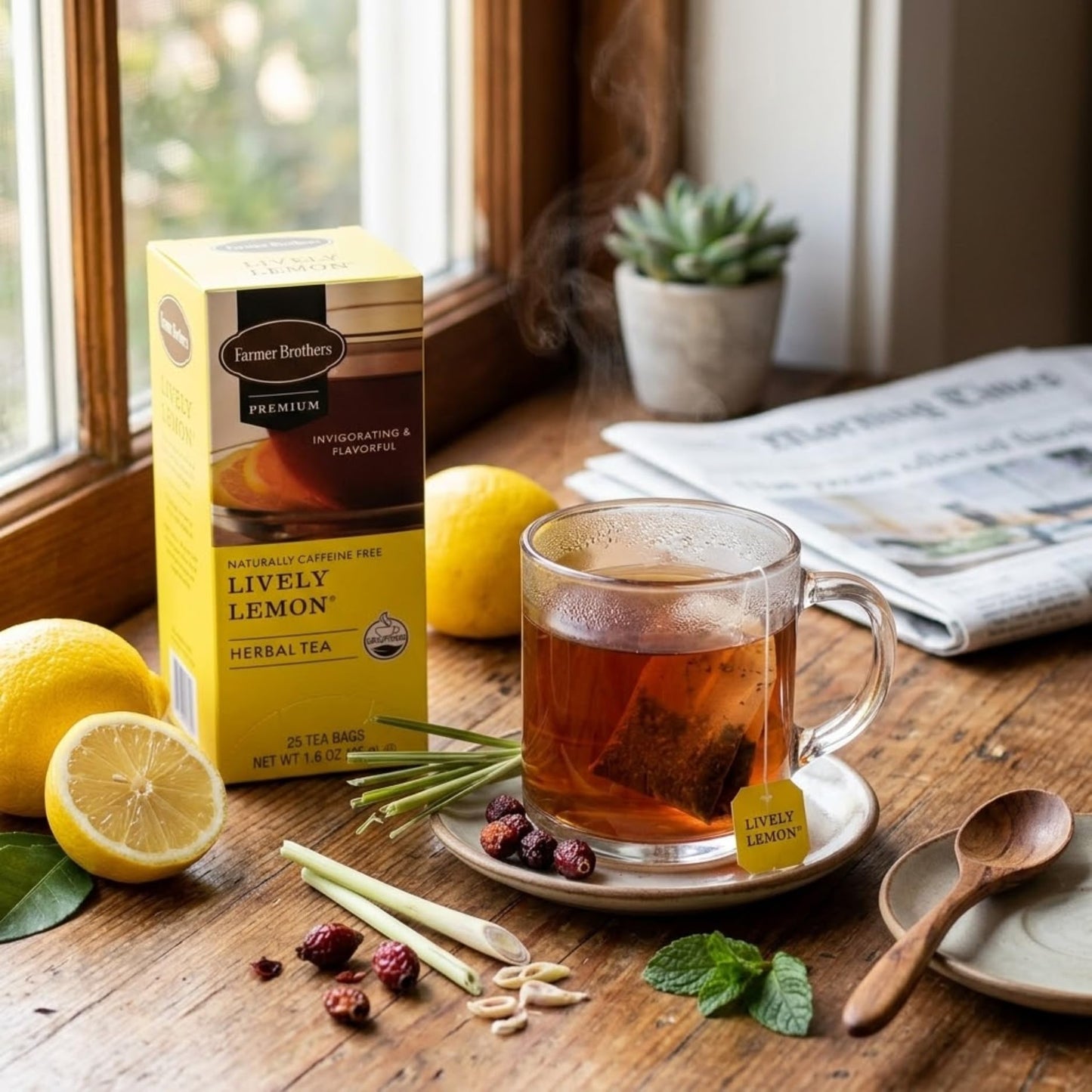 Farmer Brothers Lively Lemon Herbal Tea, 25 Bags - Naturally Caffeine-Free Citrus Herbal Tea with Bold Lemon Flavor, Relaxing Wellness Tea for Hot Tea
