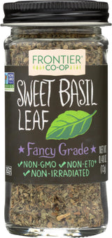 Frontier Sweet Basil Leaf, 0.48 Ounce Bottle, Cut & Sifted, Warm Mild Flavor is Great with Vegetables Dressings, Soup & More