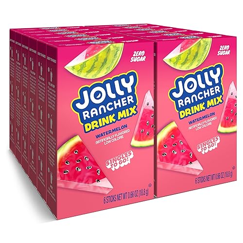 SINGLES TO GO! Jolly Rancher Rancher Water Drink Mix, Watermelon, 12 Boxes With 6 Packets Each, 72 Total Servings