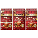 Twinings Chai Tea Variety 3-Pack - Chai, Ultra Spice Chai, and French Vanilla Chai, Caffeinated Black Tea Bags, 20 Count Each