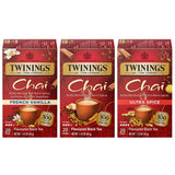 Twinings Chai Tea Variety 3-Pack - Chai, Ultra Spice Chai, and French Vanilla Chai, Caffeinated Black Tea Bags, 20 Count Each