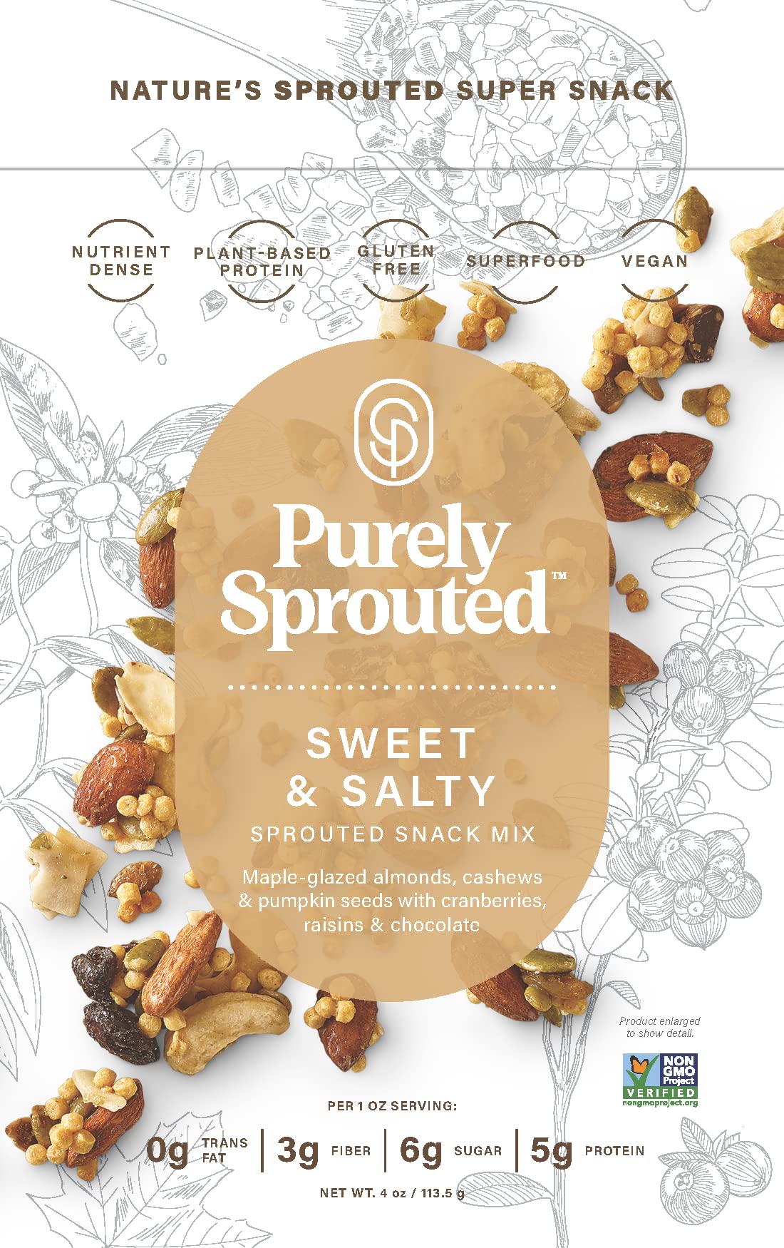 Purely Sprouted Sweet & Salty Snack Mix: Vegan, Gluten-Free, and Non-GMO Blend for a Healthy Crunch! (4 oz,4 pack)