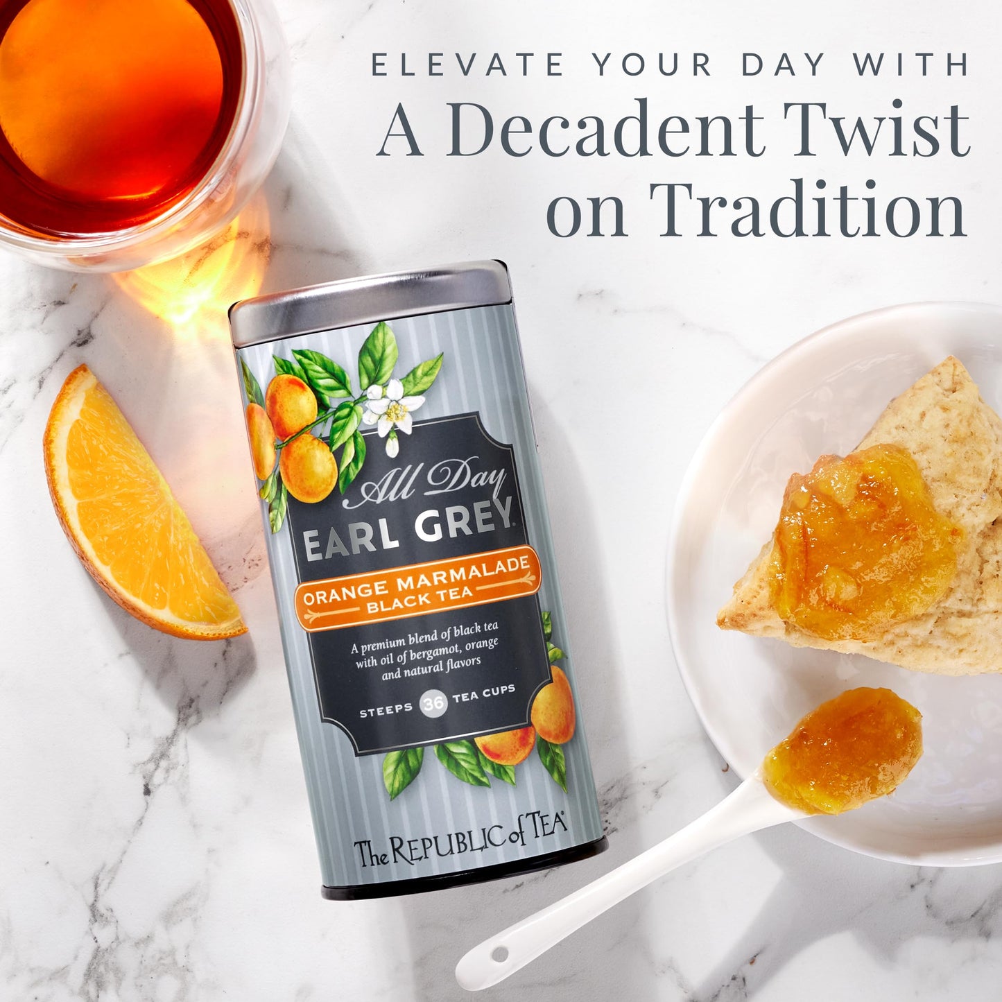 The Republic of Tea - All Day Earl Grey® Orange Marmalade Black Tea, Naturally Caffeinated, 36 Tea Bags