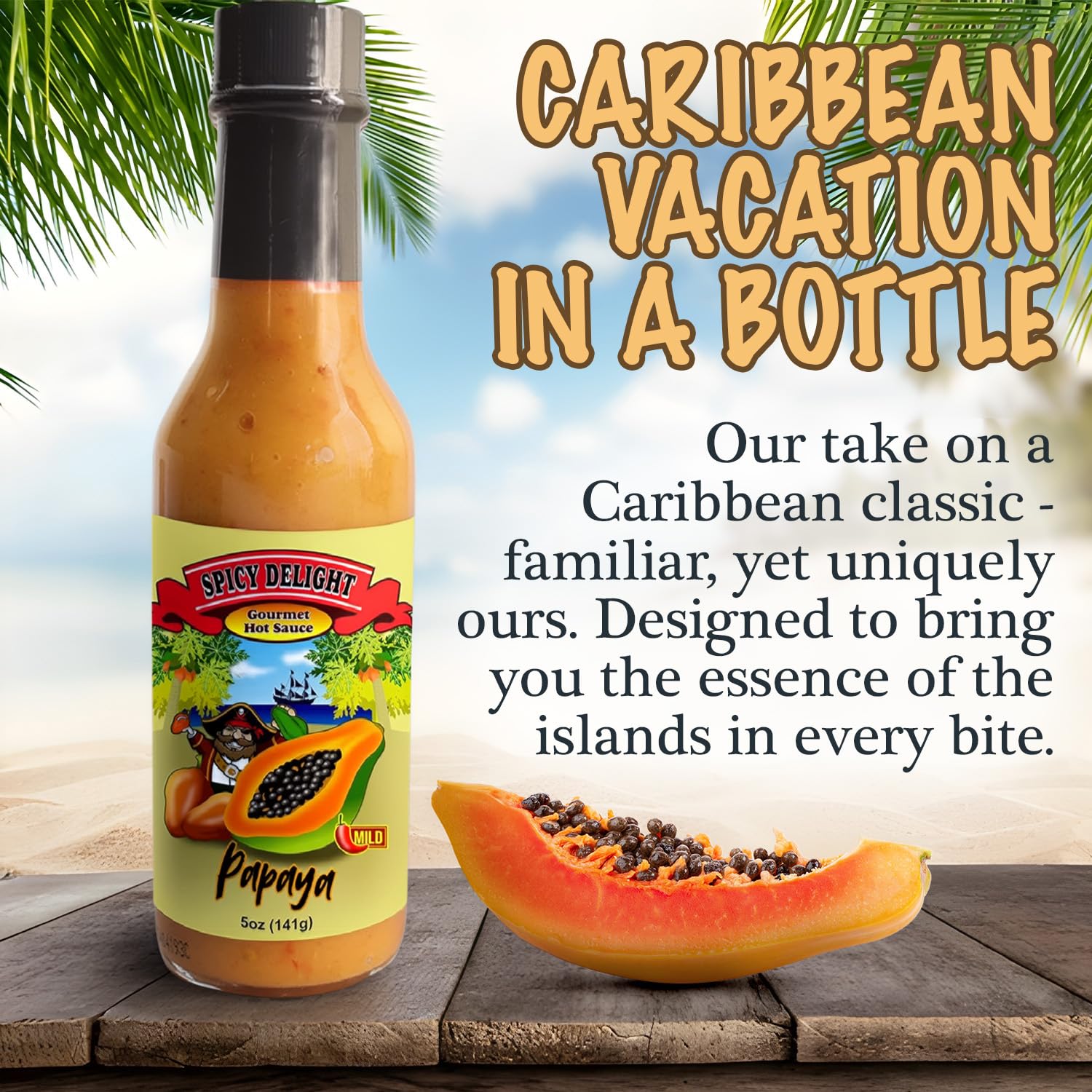 Spicy Delight Best Hot Sauce by Flavor Pirate, Aruba Hot Sauce Made With Habanero Pepper, Papaya, and Spices, Caribbean Inspired Papaya Spicy Salsa