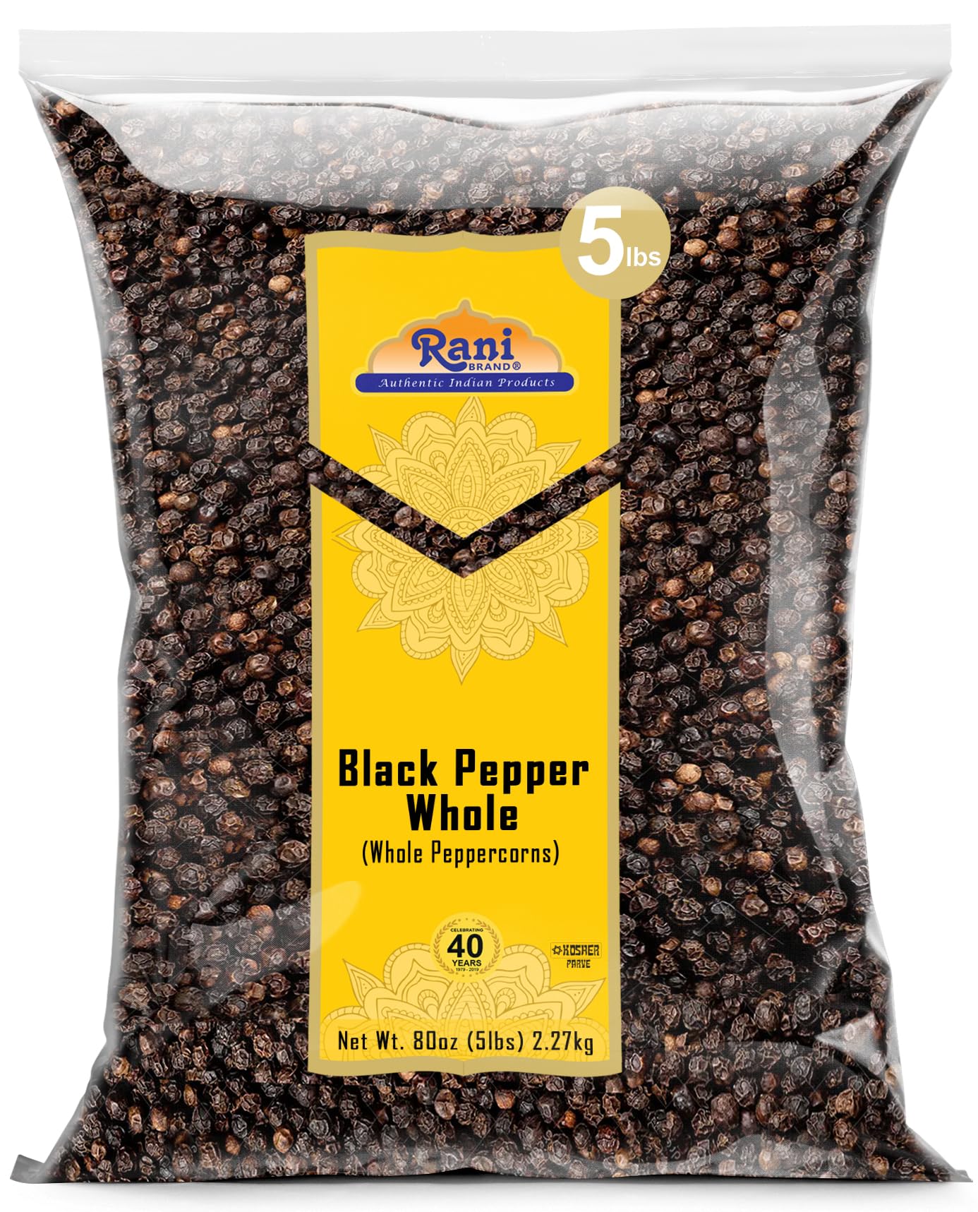Rani Black Pepper Whole (Peppercorns), Premium MG-1 Grade 80oz (5lbs) 2.27kg Bulk ~ All Natural | Gluten Friendly | Non-GMO | Kosher | Product