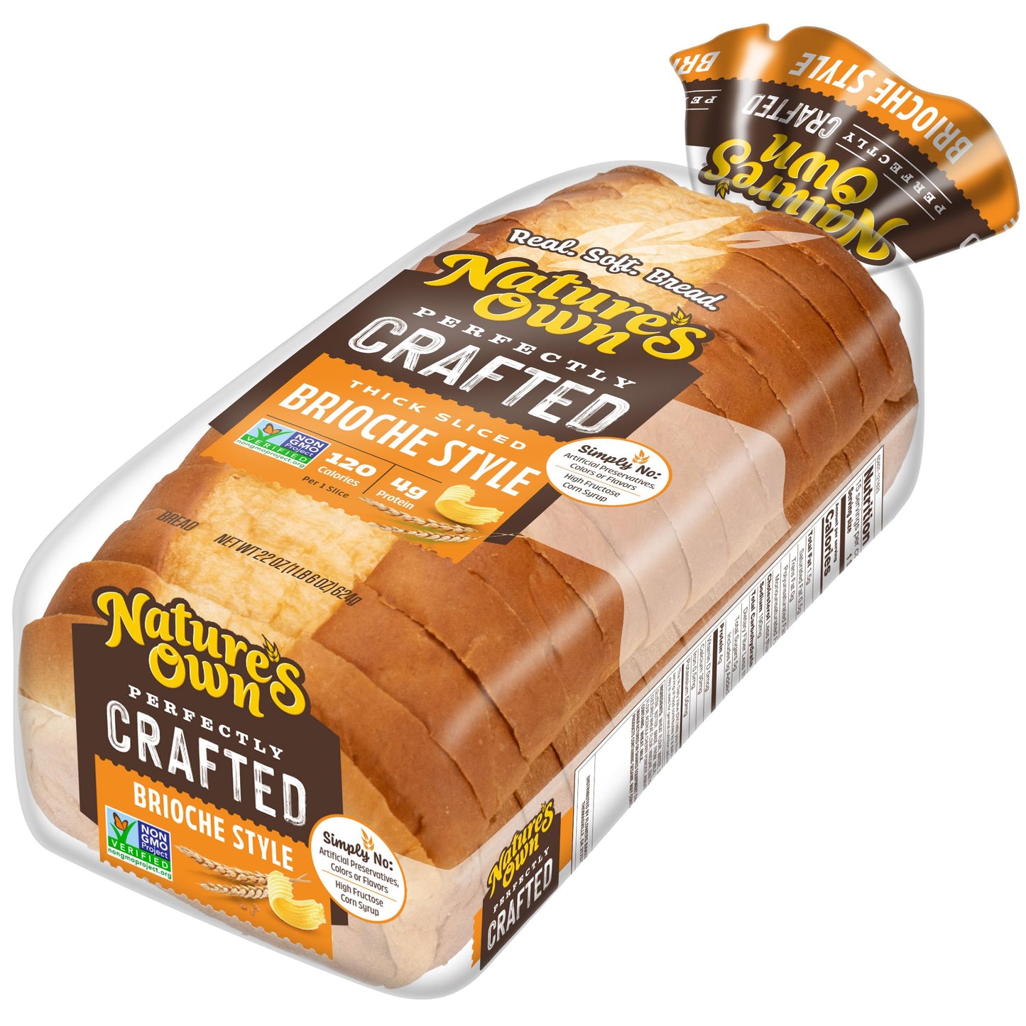 Nature's Own Perfectly Crafted Brioche Style Bread, Thick Sliced Non-GMO Brioche Bread, 22 oz Loaf