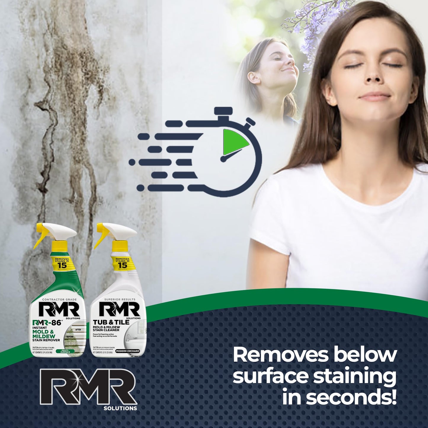 RMR Complete Mold & Mildew Stain Eraser System - No-Scrub Tub & Tile Cleaner + Instant Mold & Mildew Stain Remover Spray, Indoor/Outdoor Bathroom