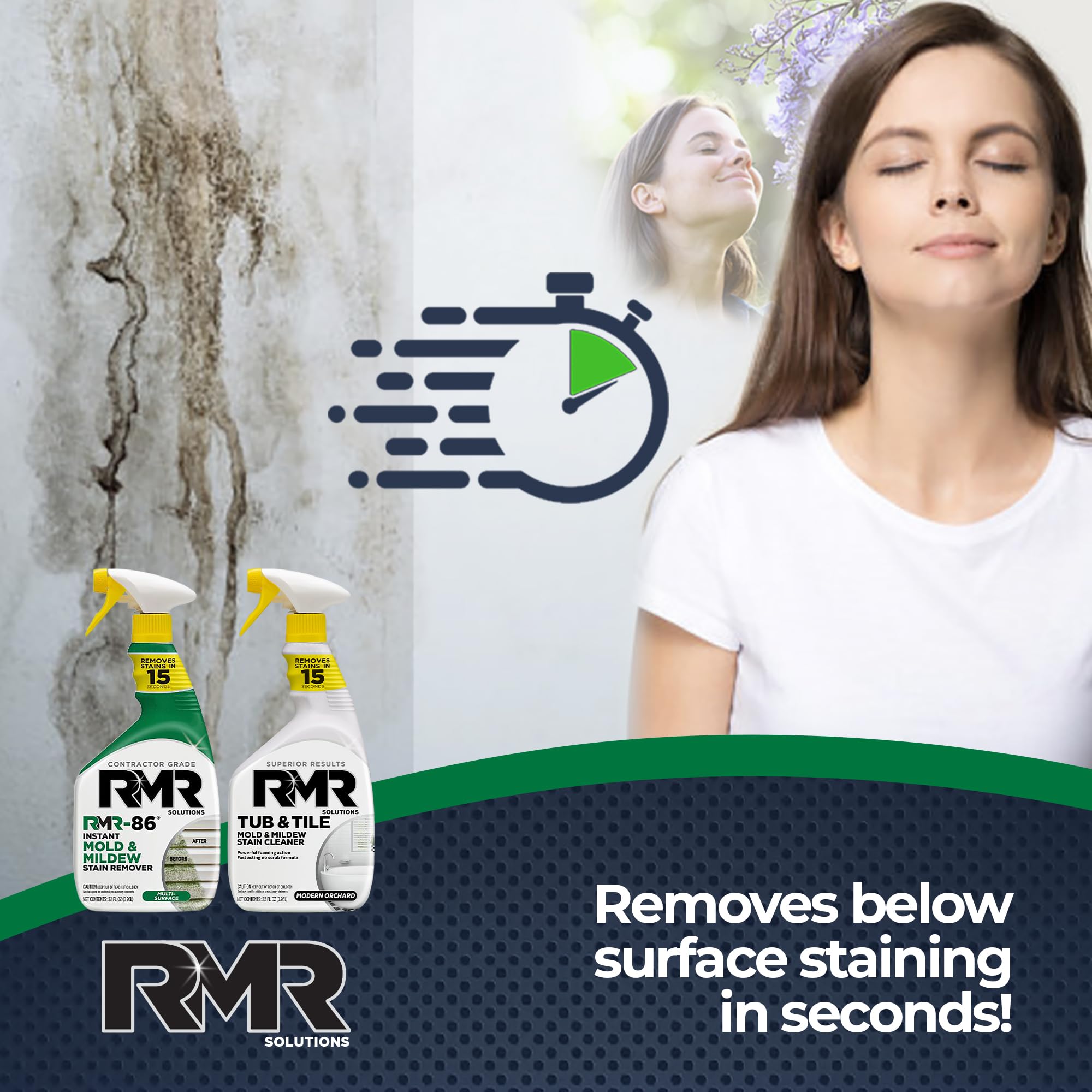 RMR Complete Mold & Mildew Stain Eraser System - No-Scrub Tub & Tile Cleaner + Instant Mold & Mildew Stain Remover Spray, Indoor/Outdoor Bathroom
