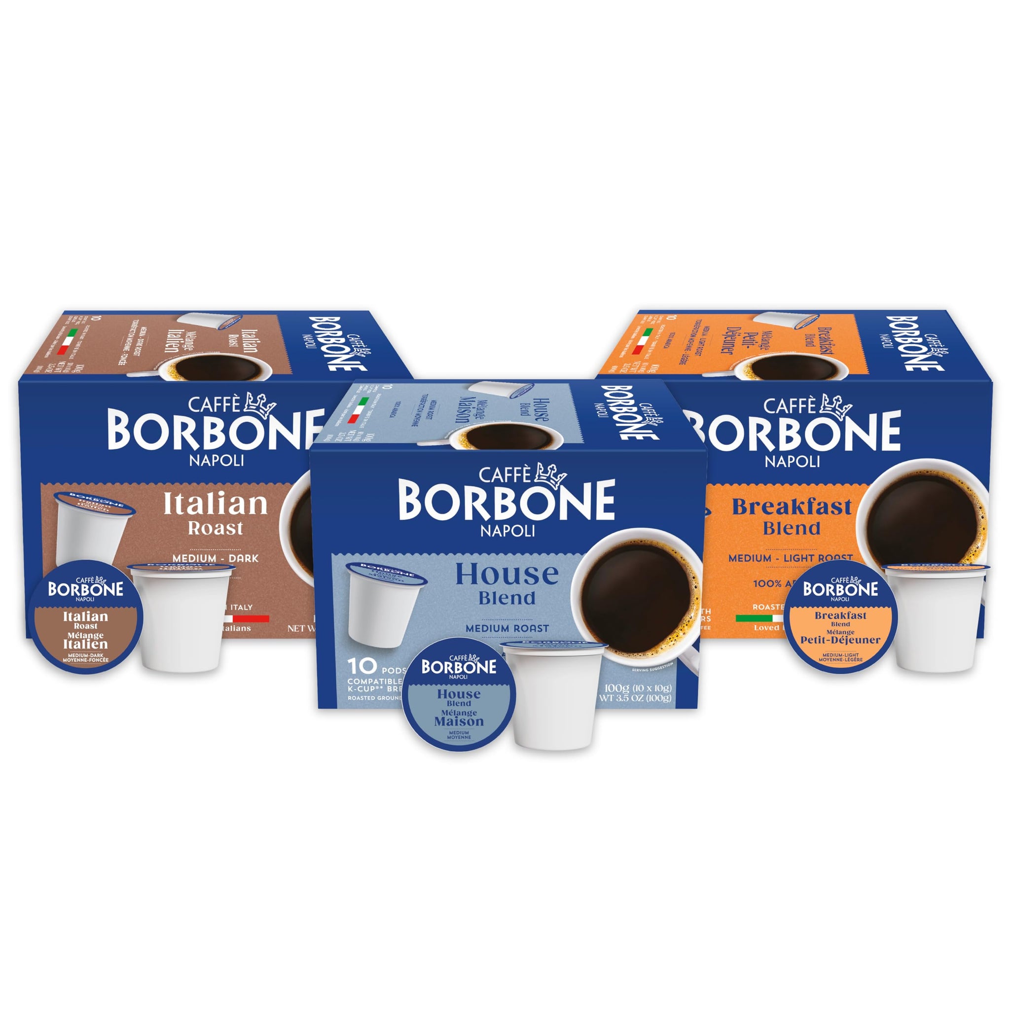 Caffè Borbone Variety Pack Coffee Pods (30 Count) - House, Breakfast & Italian Roast Blends for a Smooth, Bold & Balanced Brew - Single Serve Coffee