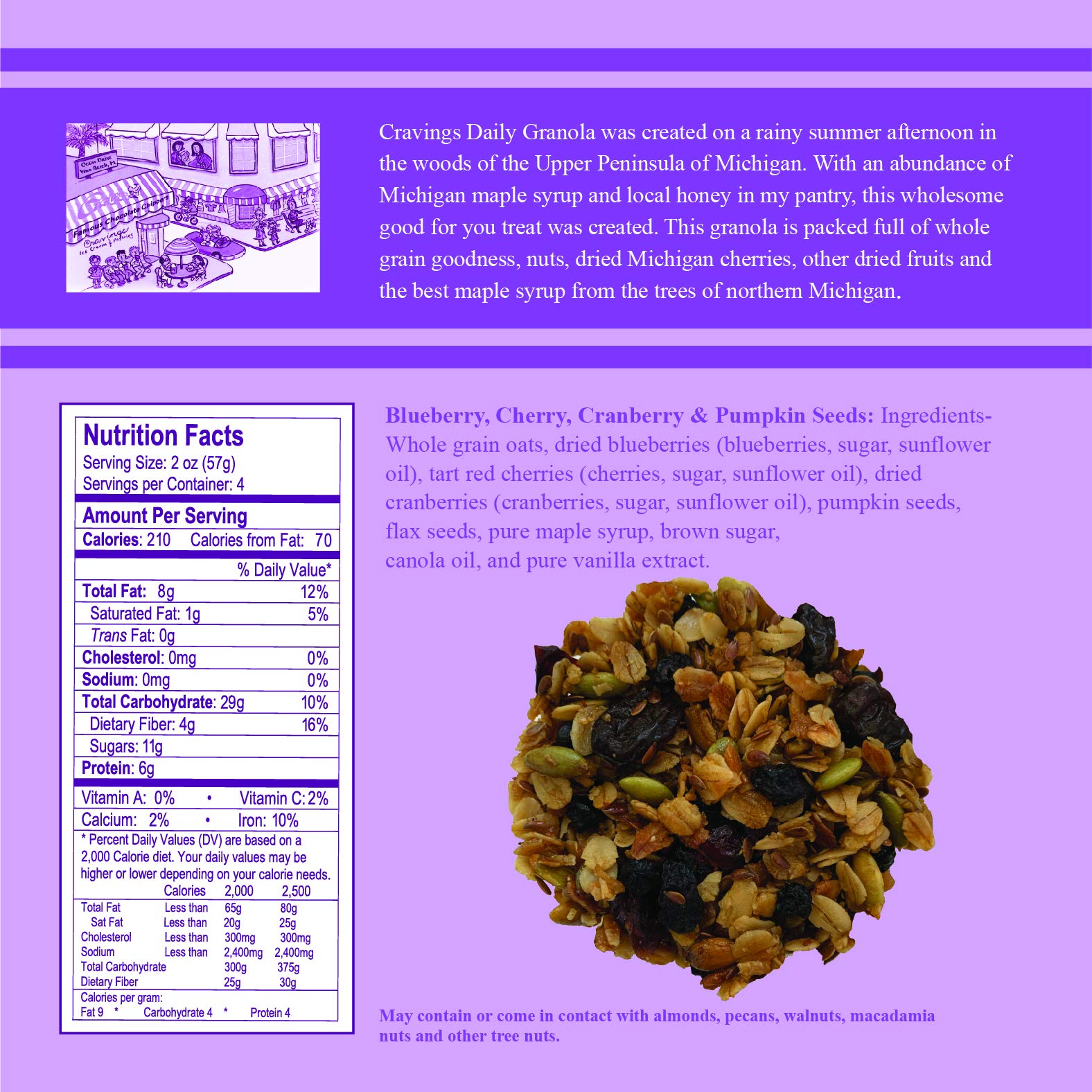 Cravings Daily Granola Variety- 3 Pack- Michigan Cherry & Roasted Nuts, Cranberry, Orange & Roasted Nut and Blueberry, Cherry, Cranberry & Pumpkin