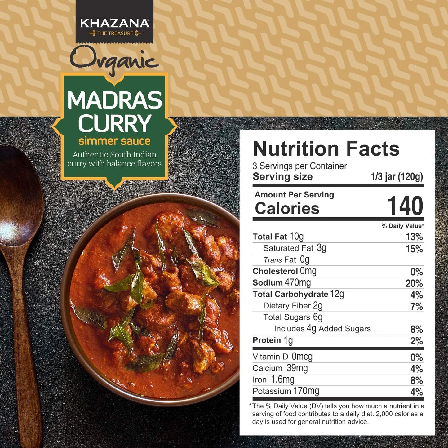 Khazana ORGANIC Madras Curry Indian Simmer Sauce - 12.7oz Jars | Non-GMO, Vegan, Gluten Free, Kosher | Authentic Indian Meals Made Easy at Home!