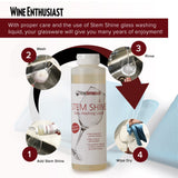 Wine Enthusiast Stem Shine - Wine Glass Liquid Cleaner to Eliminate Streaks, Remove Odor, Clean Contaminants & Grim - Hand Wash Delicate Glassware