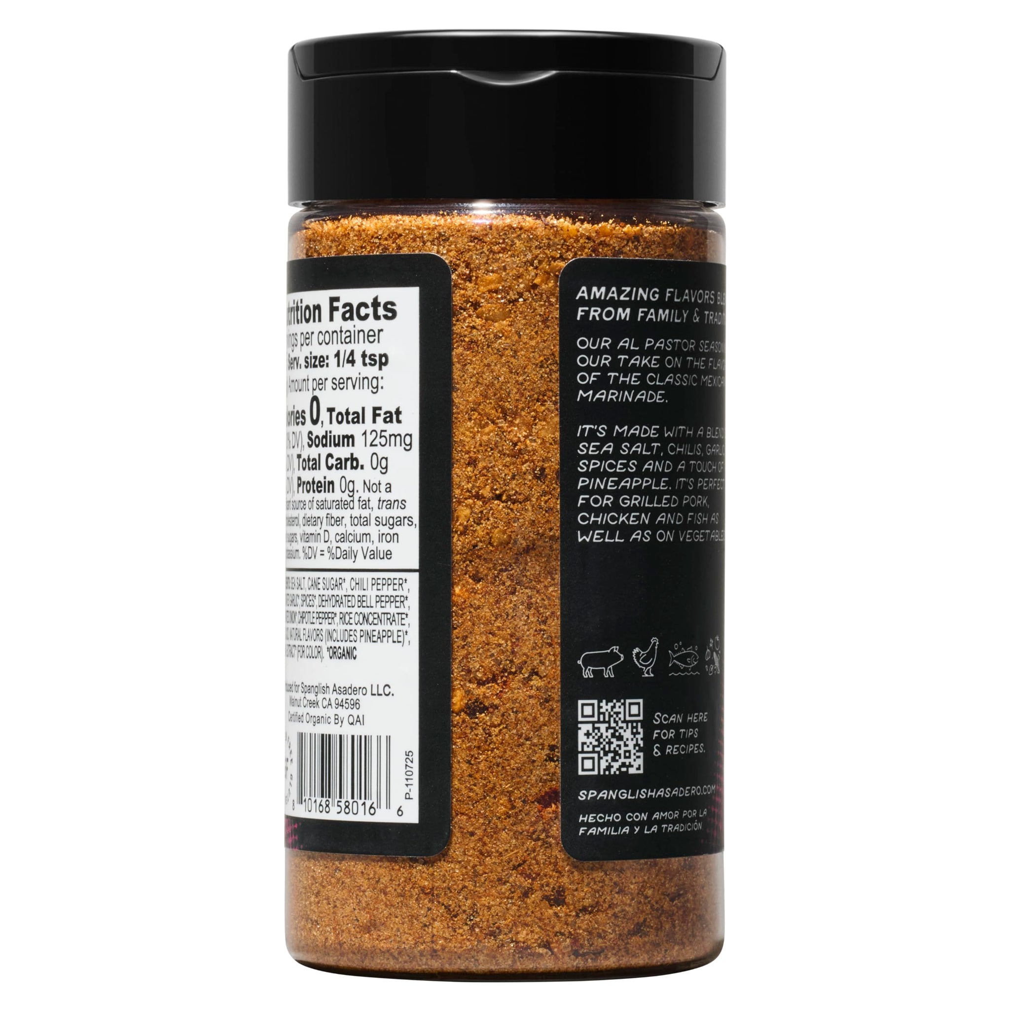 Spanglish Organic Al Pastor Seasoning, 5.1 oz, Sweet & Savory, Chili, Garlic & Pineapple Blend, Mild Heat, Perfect for Grilling Steak, Pork Chops