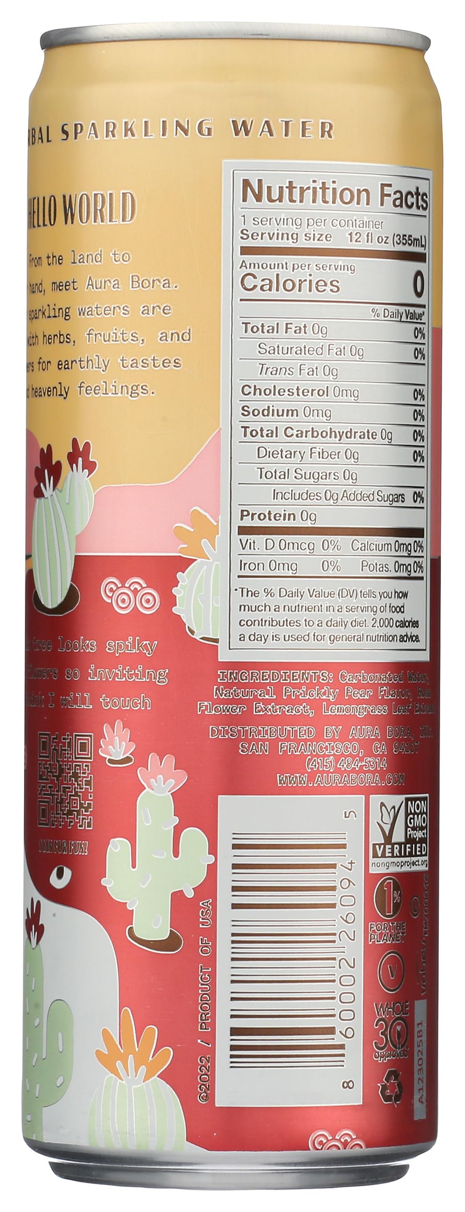 Aura Bora Herbal Sparkling Water Cactus Rose, 12 Ounce