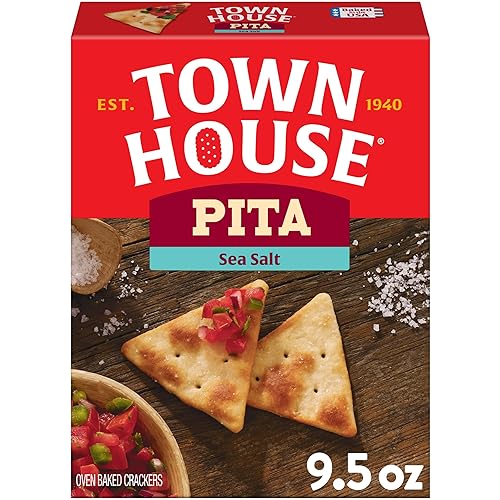 Town House Pita Oven Baked Crackers, Party Snacks, Game Day, Sea Salt 9.5oz Box