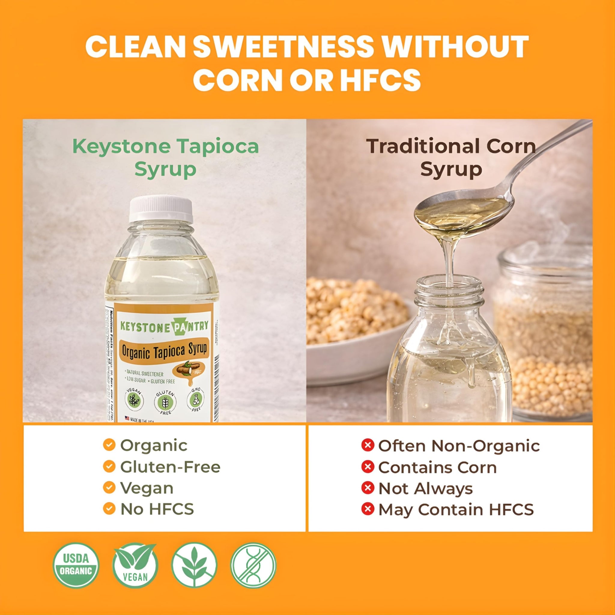 Keystone Pantry Organic Tapioca Syrup - 23 OZ Bottle - Vegan, Gluten Free - HFC, Corn Syrup Substitute - Syrup for Baking, Alternative Sweetener - Make Homemade Fudge, Ice Cream & More - 3 BOTTLES