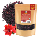 52USA Organic Hibiscus Flowers, Hibiscus Tea, 1 lb (16oz), Dried Hibiscus Flowers, 100% Certified Organic, Cut and Sifted, Flor de Jamaica, Gluten