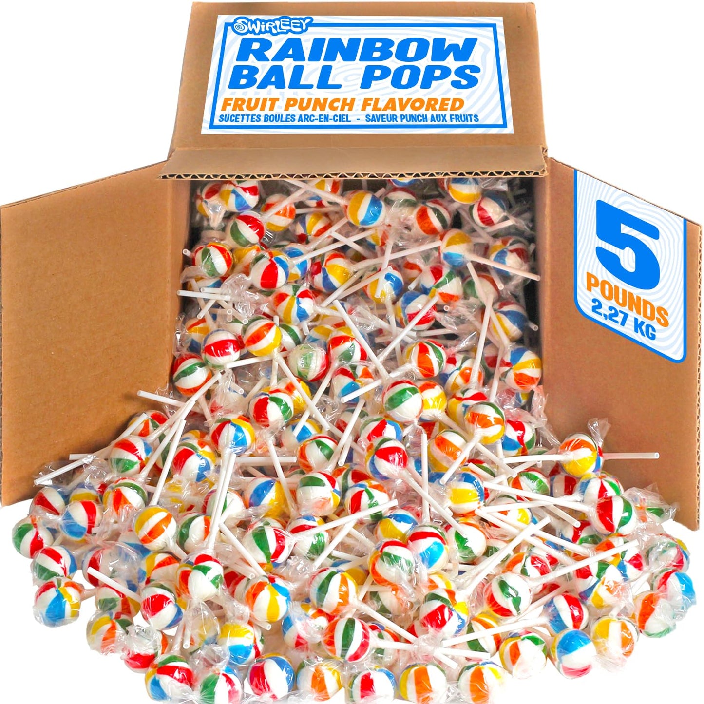 Swirleey Rainbow Lollipops - 5 Pounds - Bulk Lollipops - Individually Wrapped Round Hard Candy Suckers for Kids, Classrooms, Party Favors, Goodie