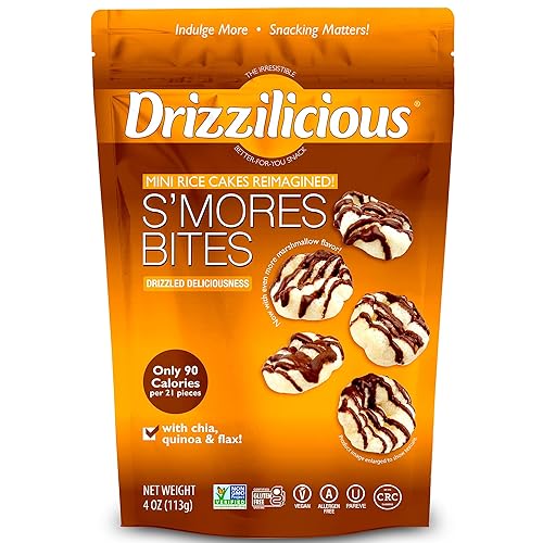 Drizzilicious Mini Flavored Rice Cakes S'mores - Rice Crisps, Healthy Snack for Adults and Kids, Vegan, Gluten Free Snack, Allergen Free, Only 90