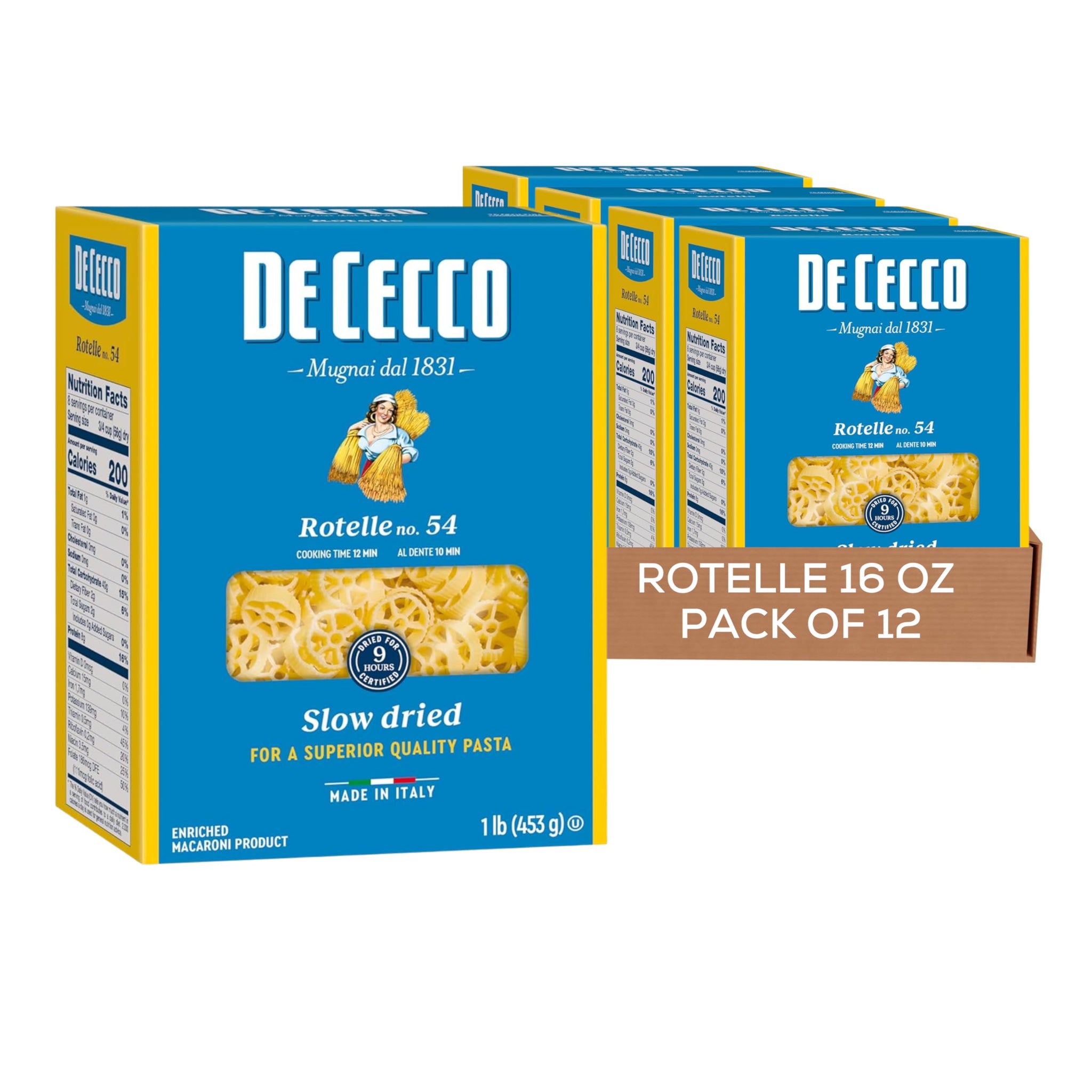 De Cecco Rotelle No. 54 Pasta, 16 Oz (Pack of 12), Authentic, Slow Dried, Made with Durum Wheat, Versatile Pasta for Sauces & Recipes, Made in Italy