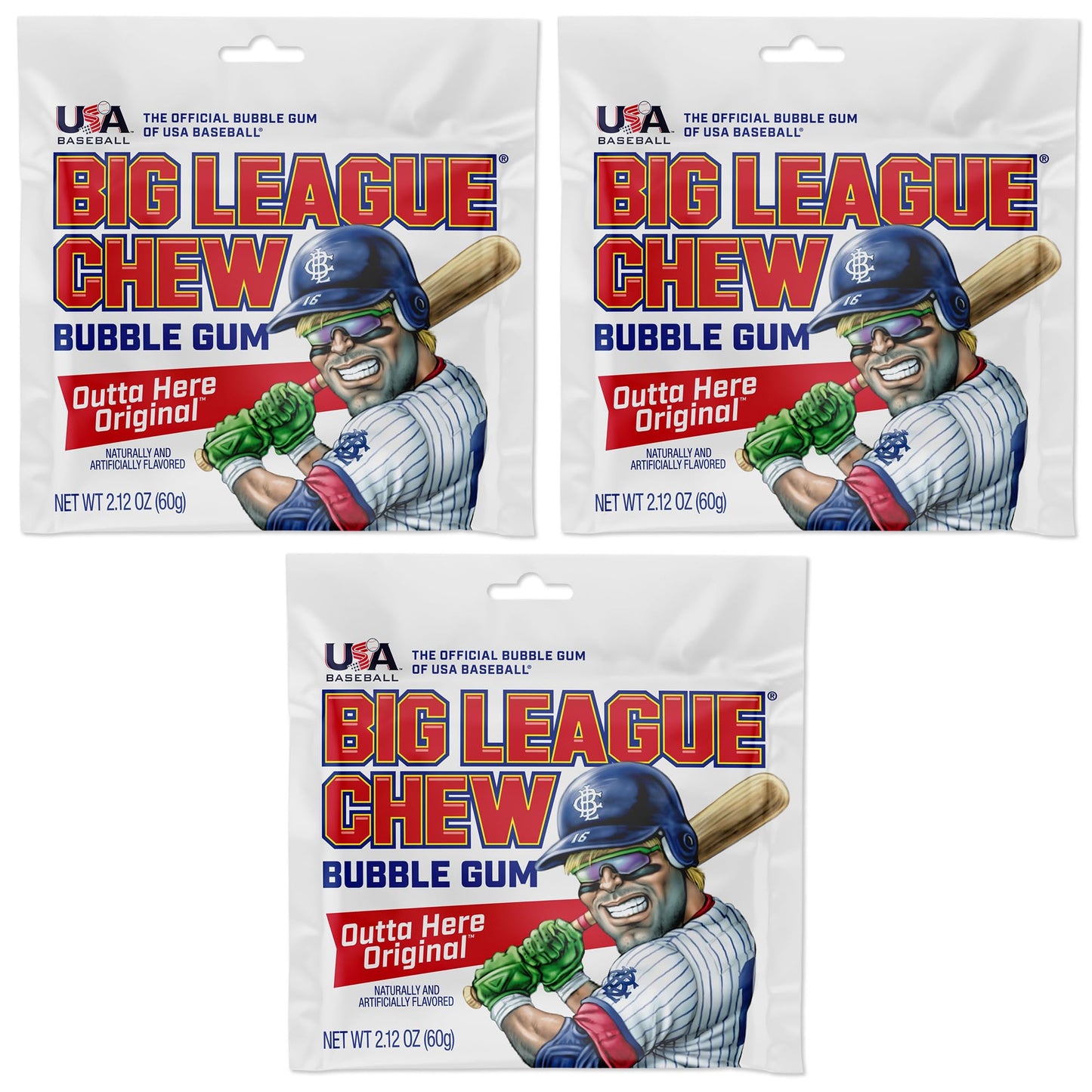 Big League Chew Original Bubble Gum 3-Pack - 2.12oz Packets - Original Baseball Gum - Big League Chew Baseball Candy Set for Treats, Party Favors