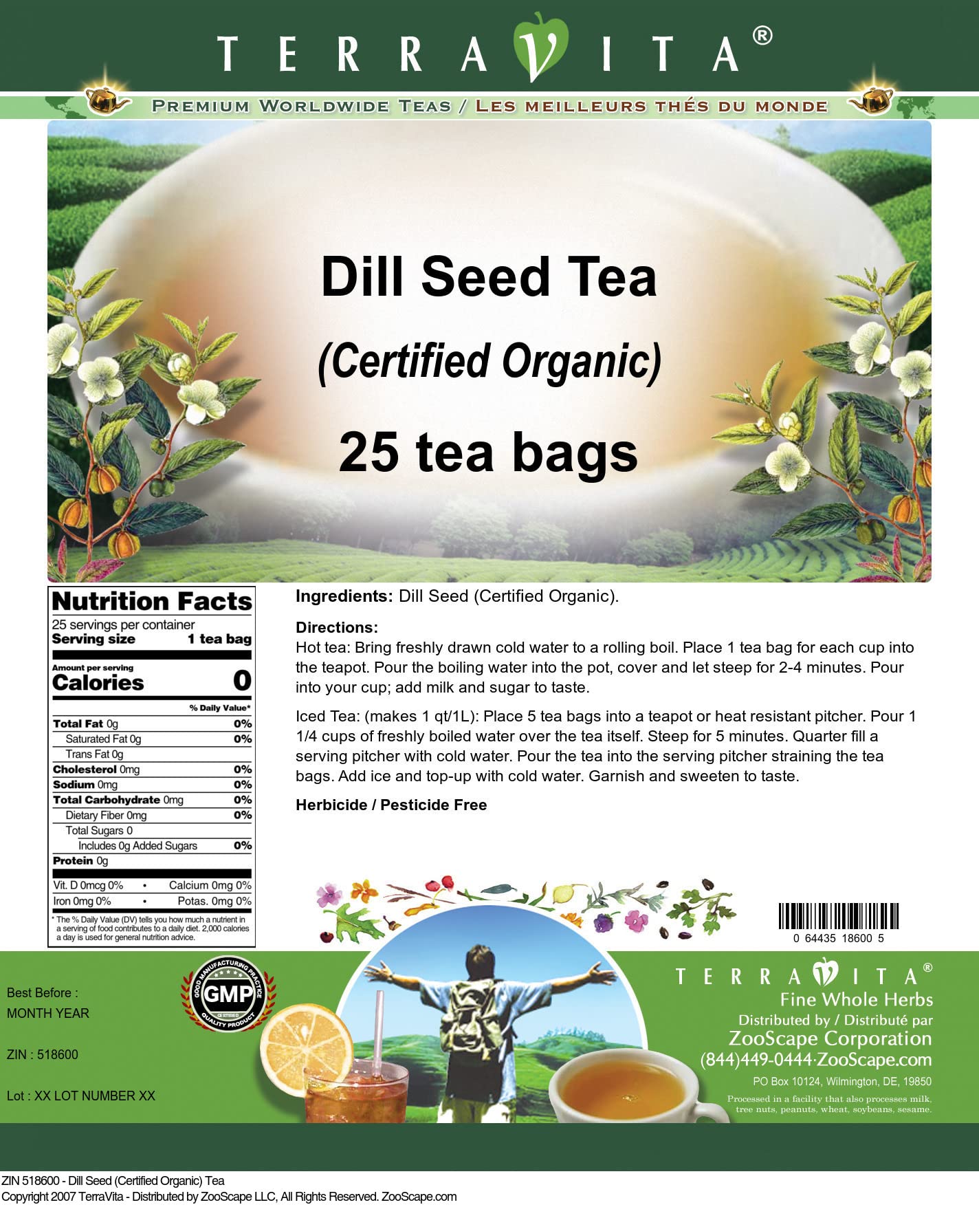 Dill Seed (Certified Organic) Tea (25 Tea Bags, ZIN: 518600) - 3 Pack
