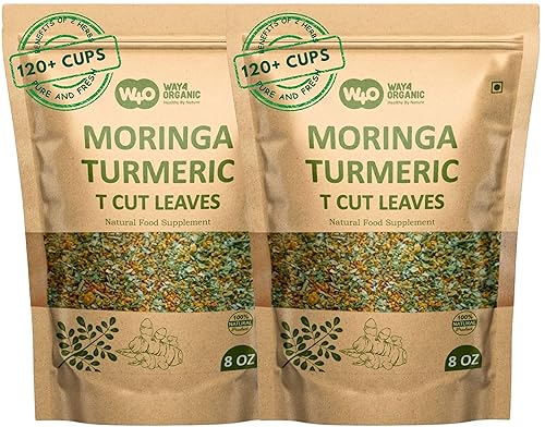 Moringa Leaves Tea with Turmeric 8 oz, Boost Immunity, Caffeine Free, One Tea with Two Benefits (Pack of 2)