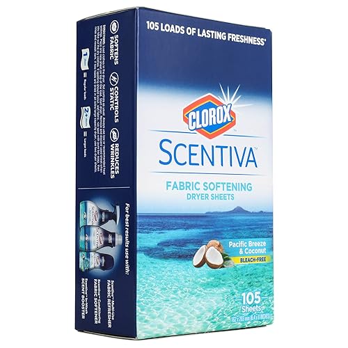 Clorox Scentiva Fabric Softener Dryer Sheets, Pacific Breeze & Coconut Scent - Wrinkle Reducing Scented Softening Laundry Dryer Sheets for Great