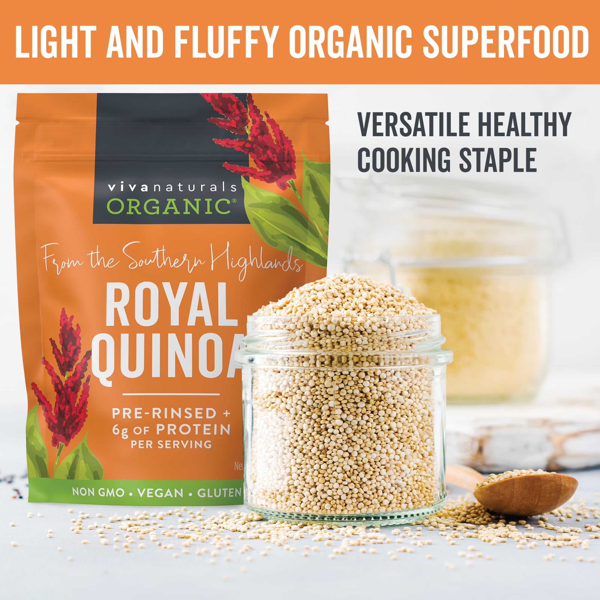 Viva Naturals Organic Quinoa, 4 lb - Pre-Washed Whole Grain, Plant Protein, USDA Organic, Gluten-Free, Non-GMO, Vegan, Kosher Rice and Pasta Substitute