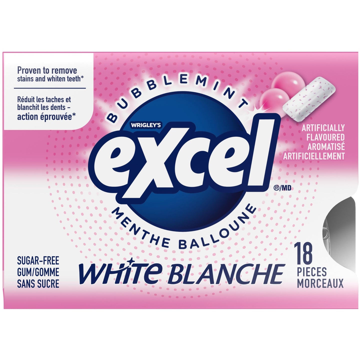 Excel White Bubblemint, Teeth Whitening, Sugar Free Chewing Gum, Multipack, 3 Packs, 18 Pellets Per Pack, Multi