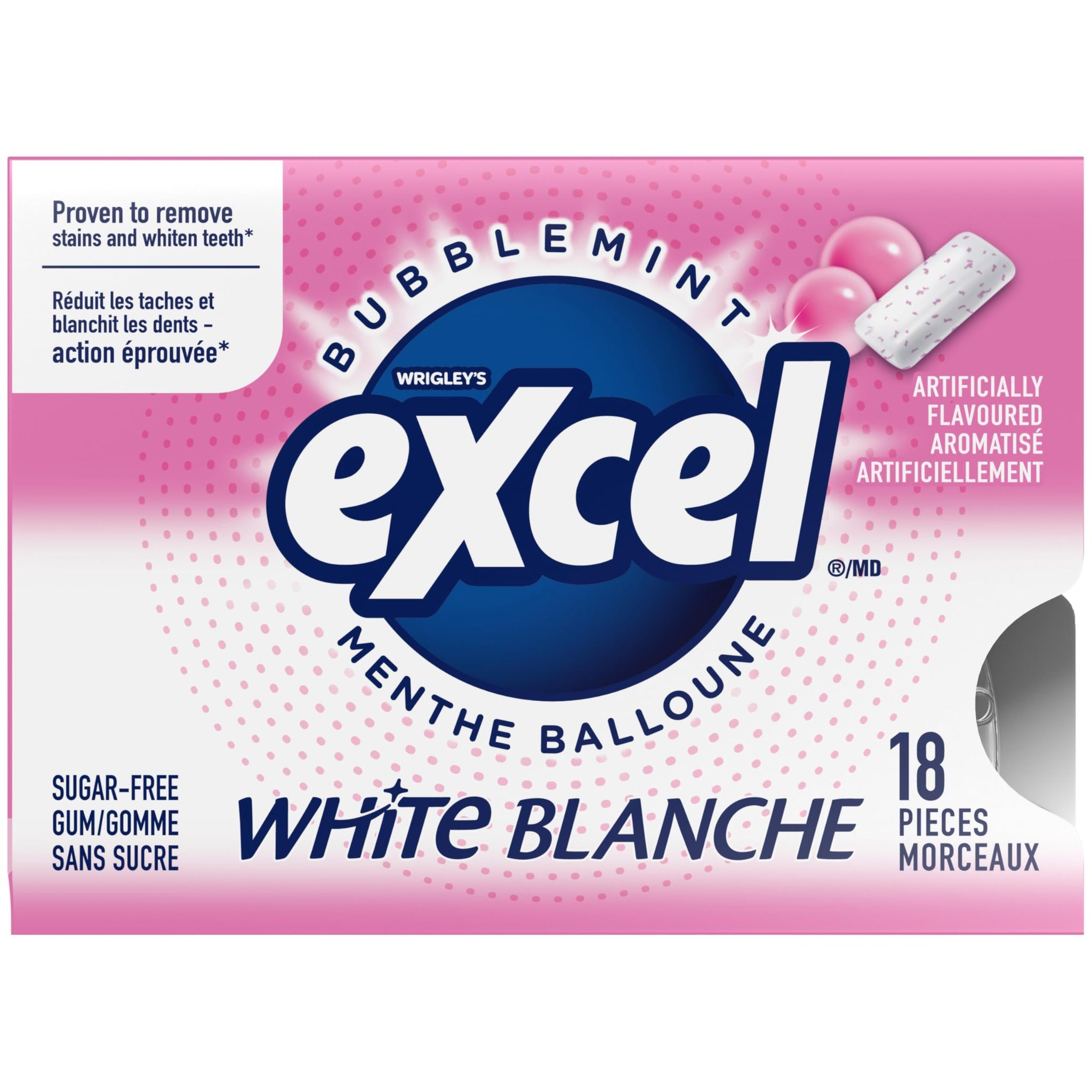 Excel White Bubblemint, Teeth Whitening, Sugar Free Chewing Gum, Multipack, 3 Packs, 18 Pellets Per Pack, Multi