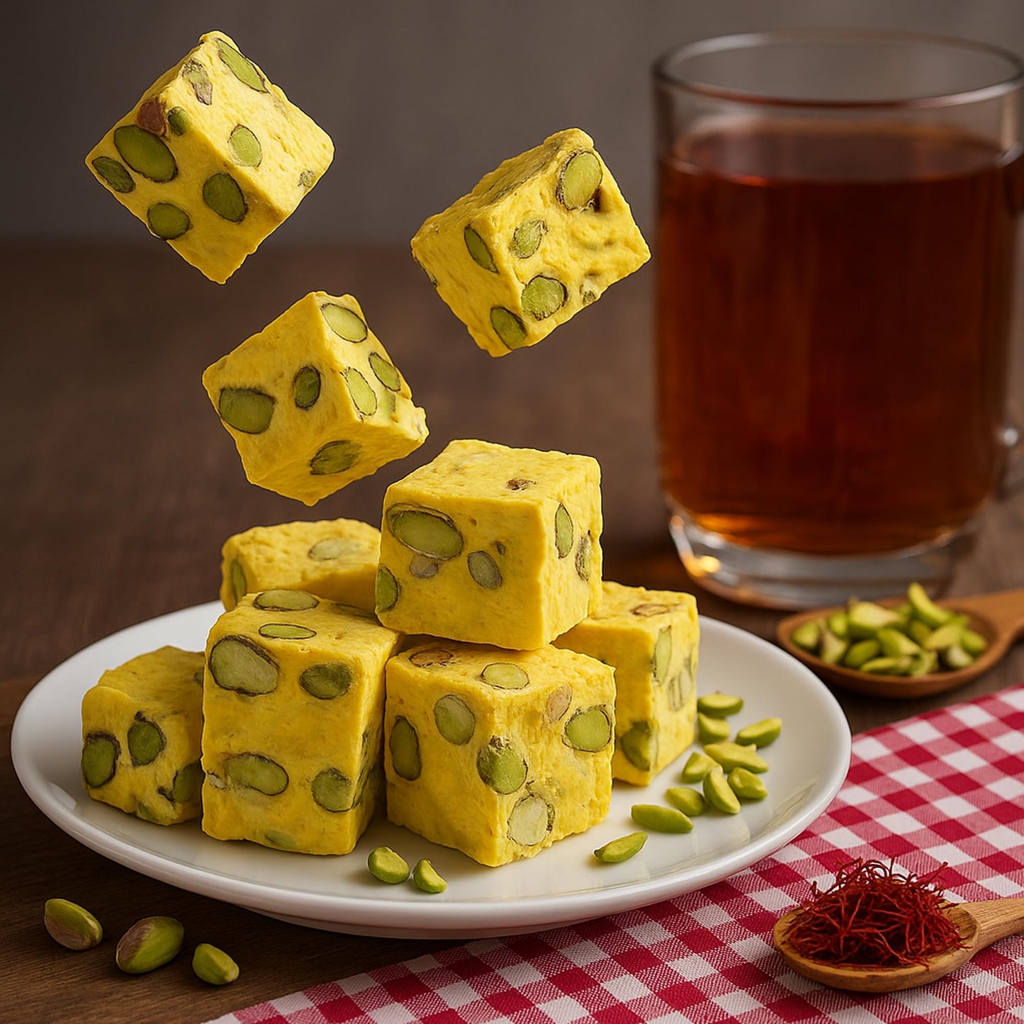 GOALDEES Nougat Gaz - Traditional Sweet with 28% Saffron Pistachios, Halal Candy, Soft & Chewy Natural Treat, 350g