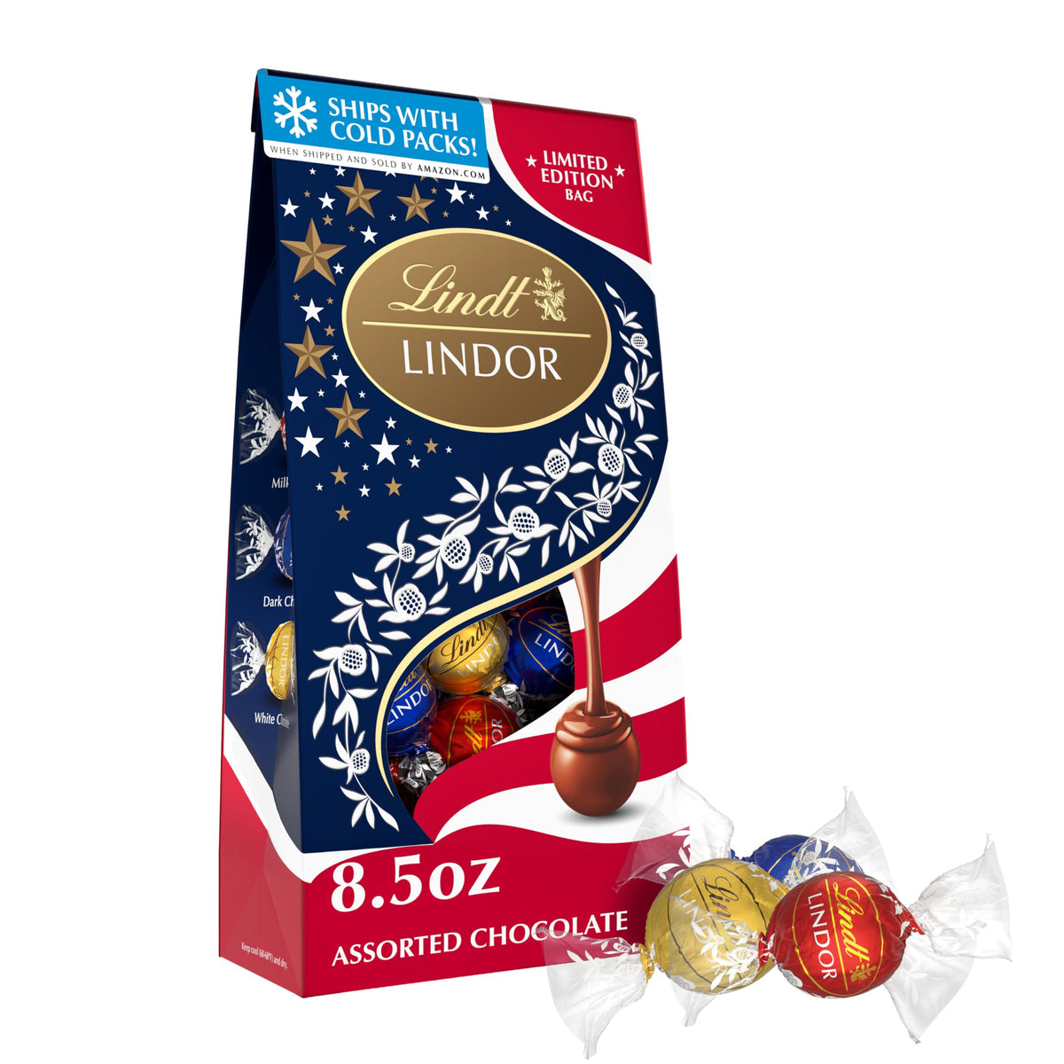 Lindt LINDOR Assorted Chocolate Candy Truffles Americana Bag, 8.5 oz.