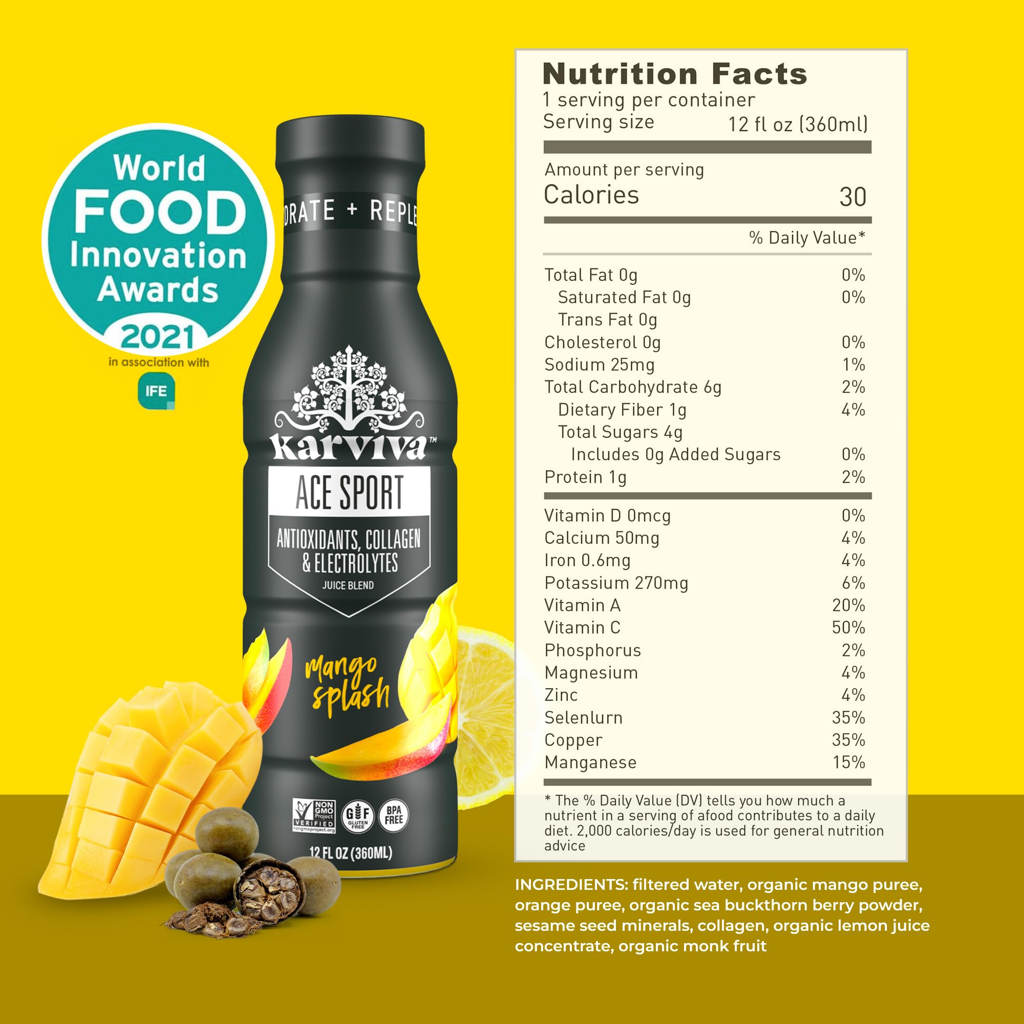 Karviva ACE Collagen Sport Juice Variety Pack - Inspired by Traditional Eastern Remedies for Healthy Joints, Skin & Hair. Collagen Hydration Drinks