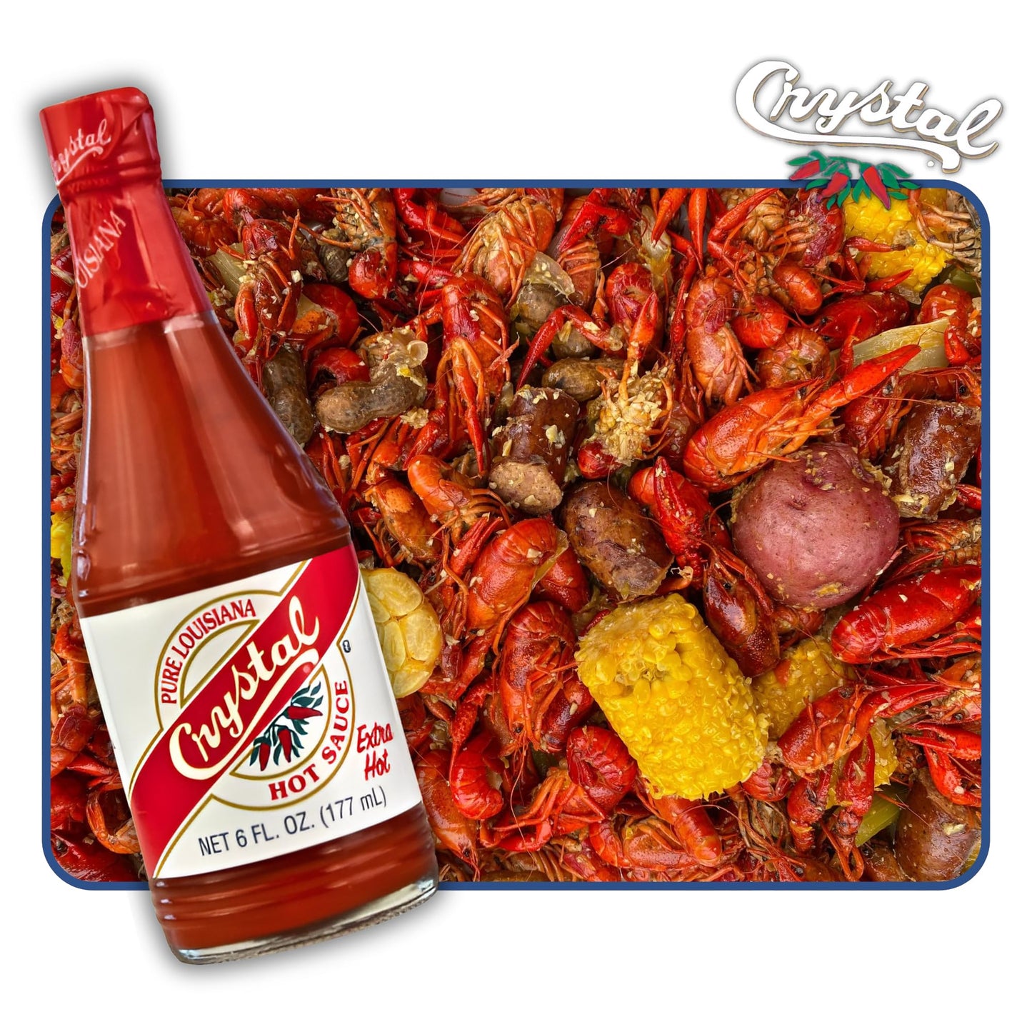 Crystal Louisiana's Pure Hot Sauce, Extra Hot - 6 oz Bottle, Low Sodium, Low Fat, All Natural - Fiery Cajun Cayenne Pepper Sauce