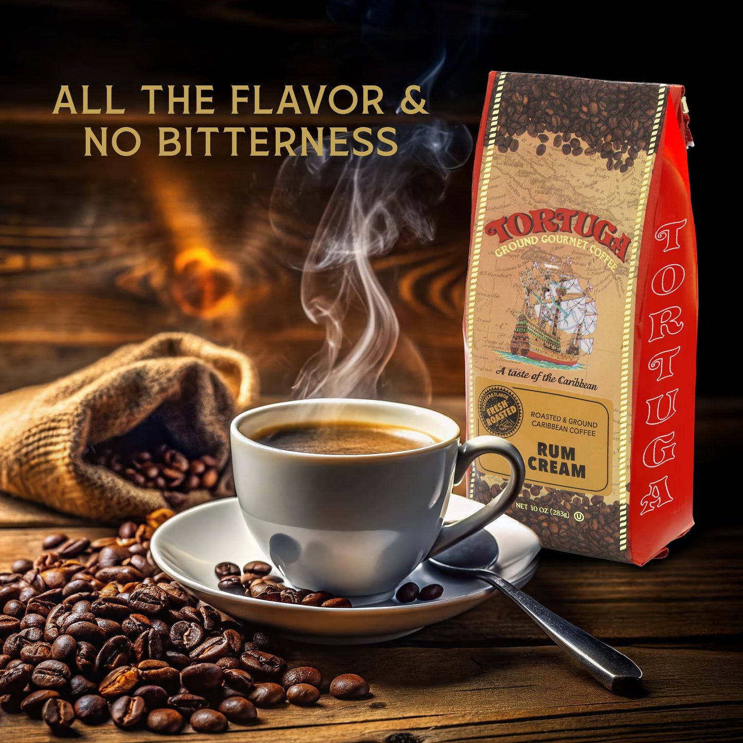 TORTUGA Caribbean Rum Cream Flavored Coffee- Roasted and Ground Coffee 10oz - The Perfect Premium Gourmet Gift for Gift Baskets, Parties, Holidays