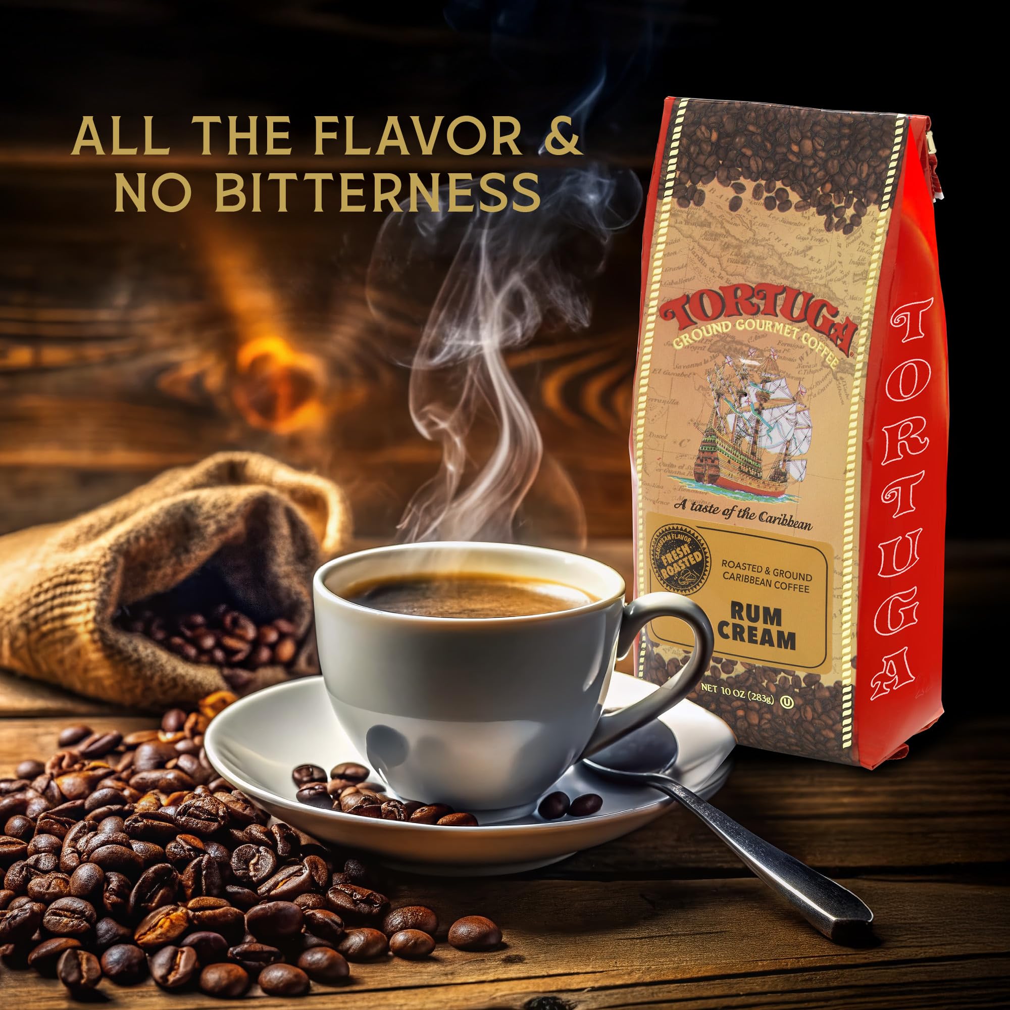 TORTUGA Caribbean Rum Cream Flavored Coffee- Roasted and Ground Coffee 10oz - The Perfect Premium Gourmet Gift for Gift Baskets, Parties, Holidays