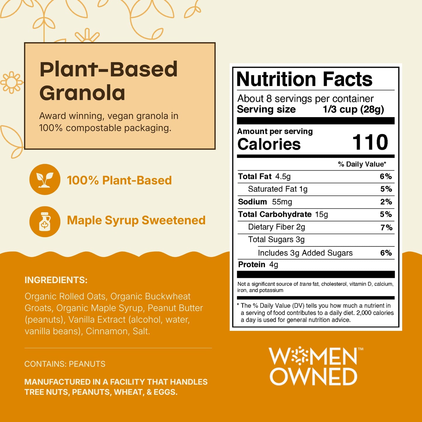 Rooted Living Peanut Butter Crunch Granola, 8 Oz, Organic Rolled Oats and Sweetened with Maple Syrup, Healthy Vegan Snack, Topping, or Breakfast