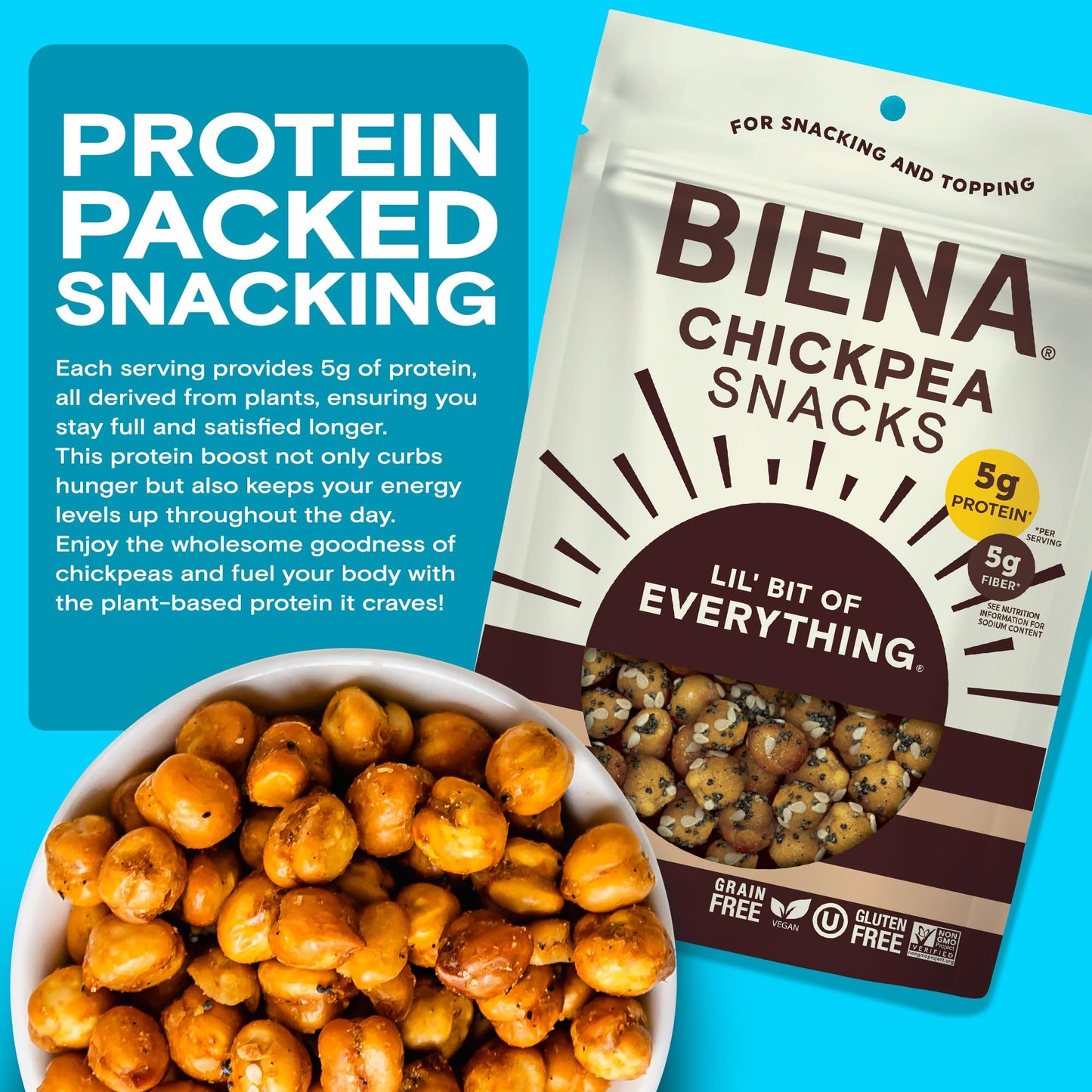 Biena Crispy Roasted Chickpea Snacks, Lil’ Bit of Everything, High Protein Snacks, High Fiber Snacks, Gluten Free, Plant-Based, Non-GMO, Healthy