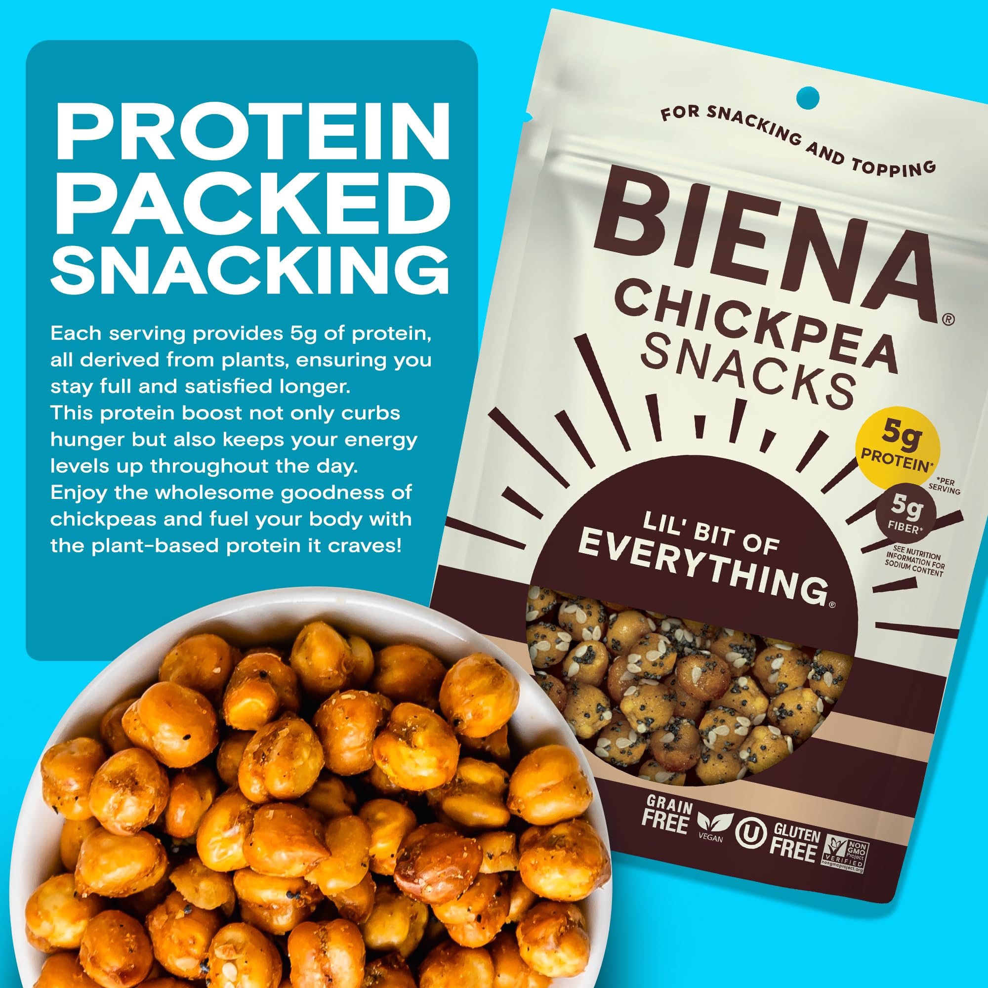 Biena Crispy Roasted Chickpea Snacks, Lil’ Bit of Everything, High Protein Snacks, High Fiber Snacks, Gluten Free, Plant-Based, Non-GMO, Healthy