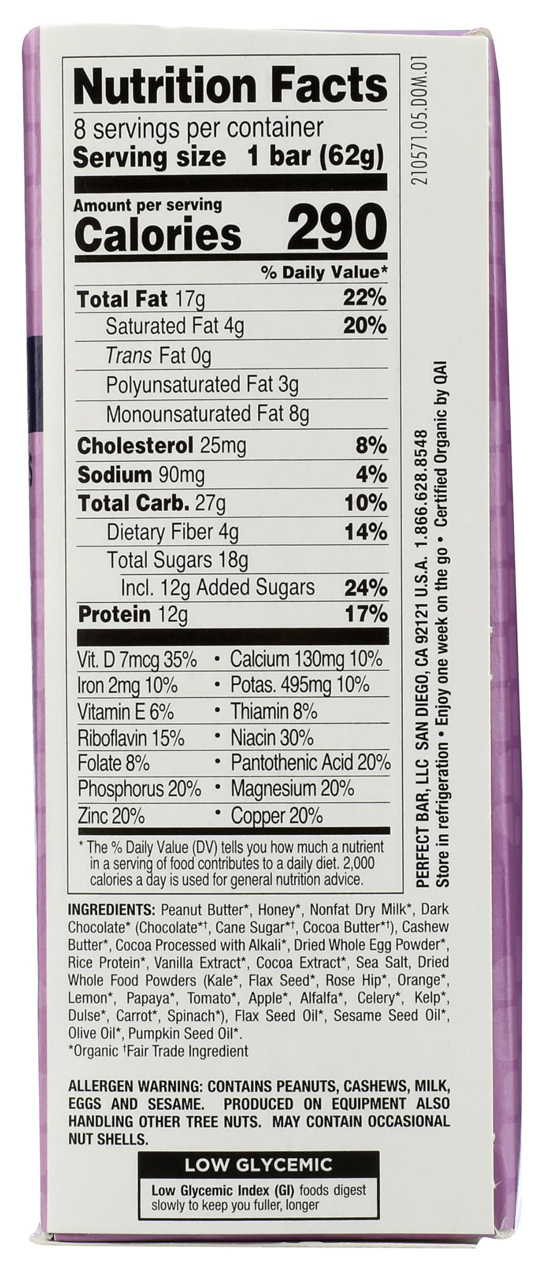 Perfect Bar Organic Chocolate Brownie Protein Bar 8 Count, 2.18 OZ