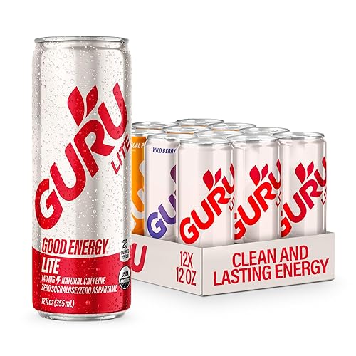 GURU Organic Energy Drinks Variety Pack, Clean Energy Drink with Plant Based Natural Caffeine from Green Tea, Gluten Free and Vegan, 140MG Caffeine