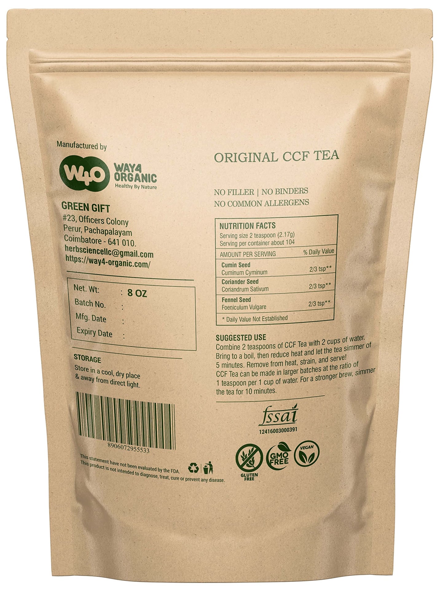 CCF Tea (Cumin, Coriander, Fennel) - Digestive Tea to Support Natural Detoxification 8 Ounces (Pack of 1)