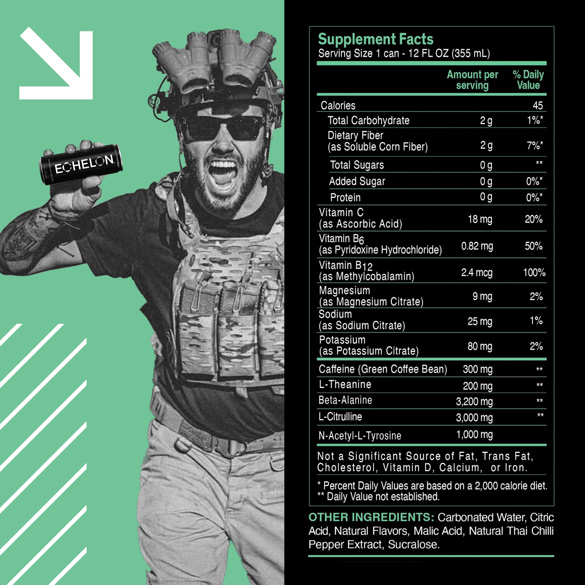 Echelon Pre-Workout Energy Drink | Watermelon Thai Chili | 12 Pack | Sustained Energy, Focus and Endurance Dietary Supplement | 300mg of Caffeine |