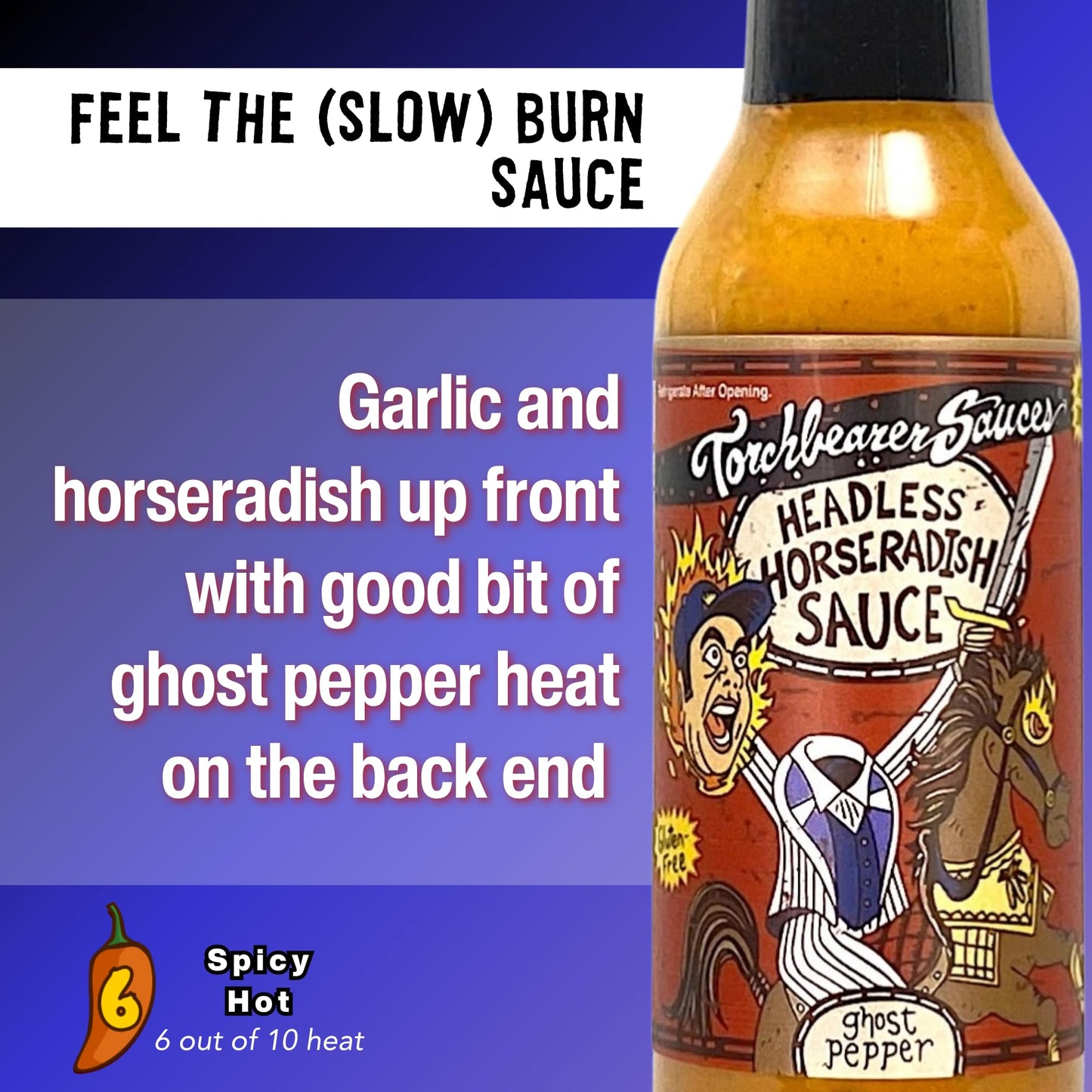 TorchBearer Sauces Headless Horseradish Ghost Pepper Hot Sauce 5oz, Heat level 6 - Featured on Hot Ones - All Natural, Extract-Free, Made in USA